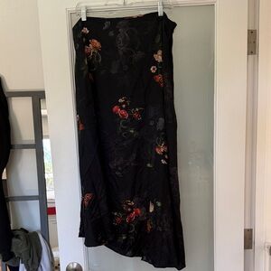 All Saints Black Floral Maxi Skirt with Red & Green Blooms
